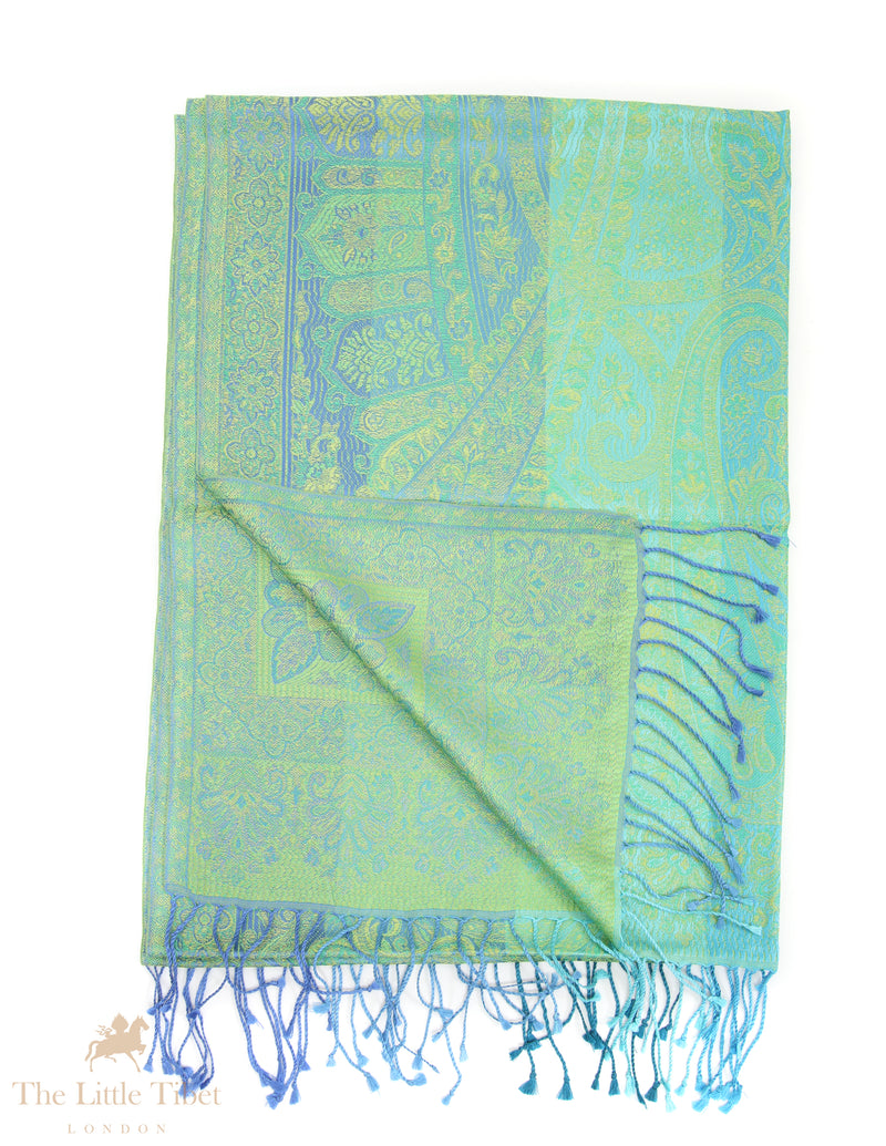 Emerald Oasis Himalayan Silk Shawl – Handwoven Luxury