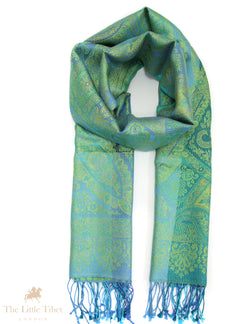 Emerald Oasis Himalayan Silk Shawl – Handwoven Luxury