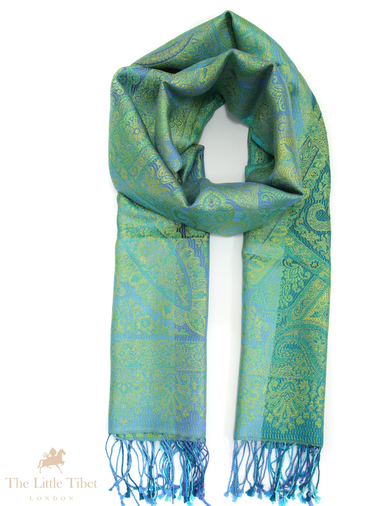 Emerald Oasis Himalayan Silk Shawl – Handwoven Luxury