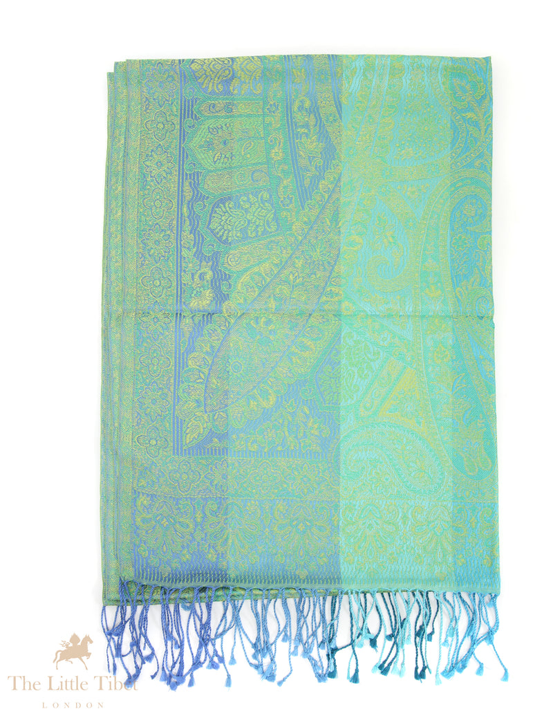 Emerald Oasis Himalayan Silk Shawl – Handwoven Luxury