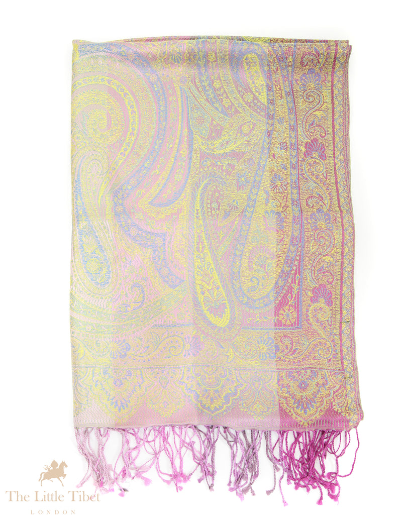 Iridescent Himalayan Paisley Silk Shawl – Luxury 100% Silk Wrap
