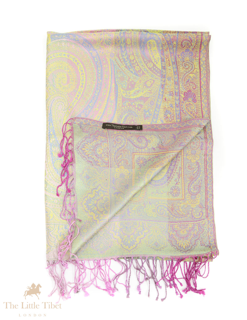 Iridescent Himalayan Paisley Silk Shawl – Luxury 100% Silk Wrap