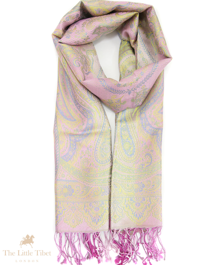 Iridescent Himalayan Paisley Silk Shawl – Luxury 100% Silk Wrap