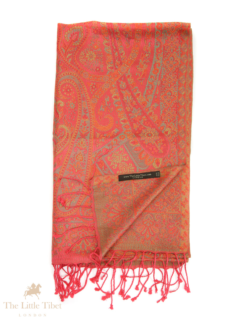 Scarlet Glow Himalayan Silk Scarf – Handwoven 100% Silk Wrap