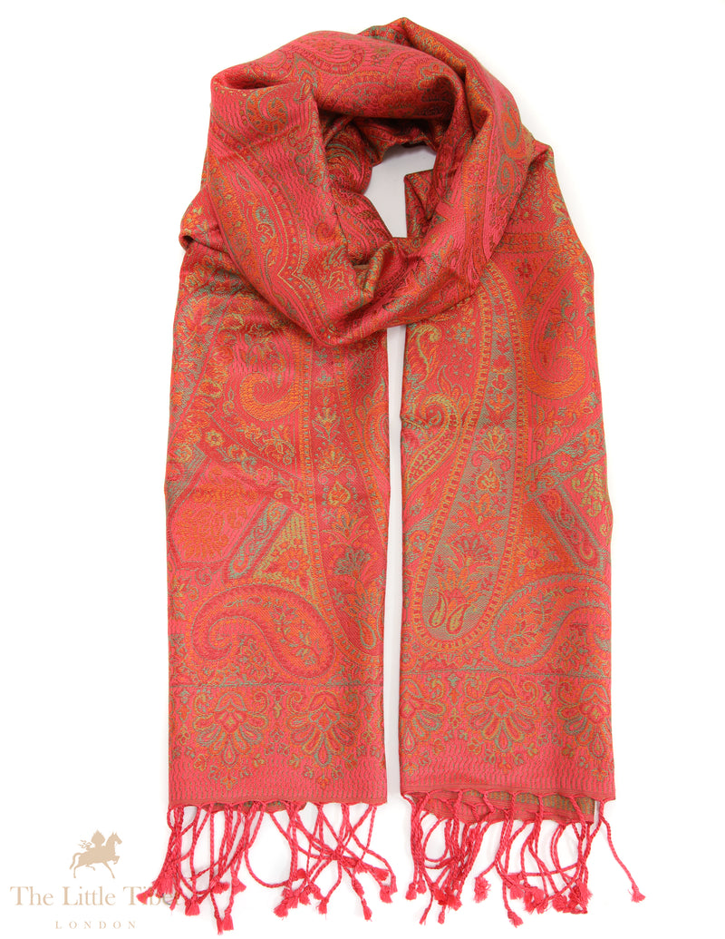 Scarlet Glow Himalayan Silk Scarf – Handwoven 100% Silk Wrap