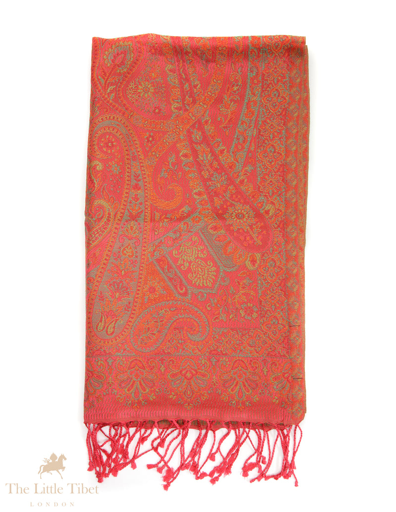 Scarlet Glow Himalayan Silk Scarf – Handwoven 100% Silk Wrap