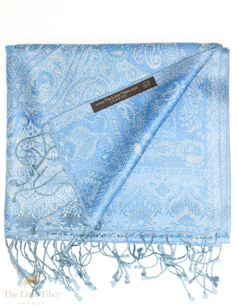 Georgia Blue Silk Pashmina-Silk Scarf-MCM37