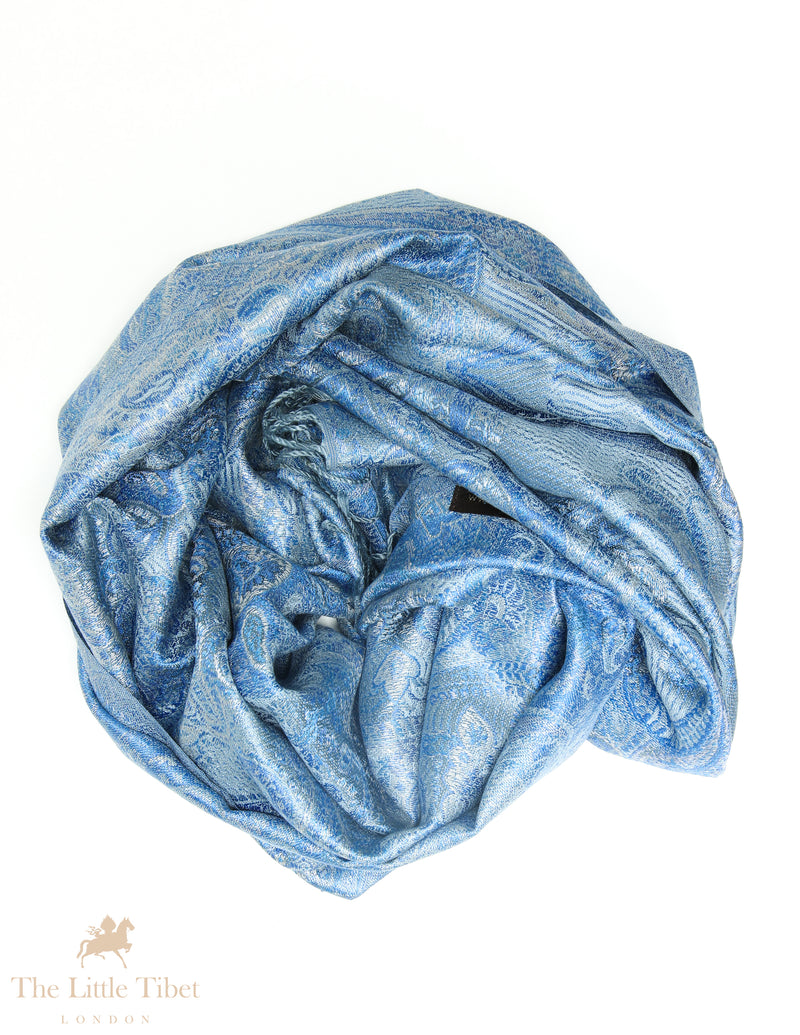 Georgia Blue Silk Pashmina-Silk Scarf-MCM37