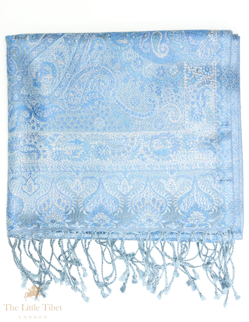 Georgia Blue Silk Pashmina-Silk Scarf-MCM37
