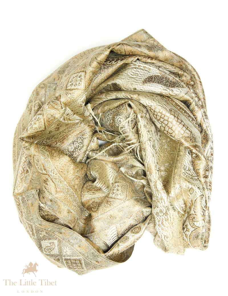 Charlotte Beige Paisley Silk Pashmina-Silk Scarf-MCM888