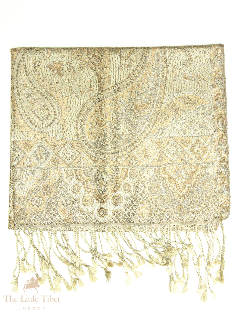 Charlotte Beige Paisley Silk Pashmina-Silk Scarf-MCM888