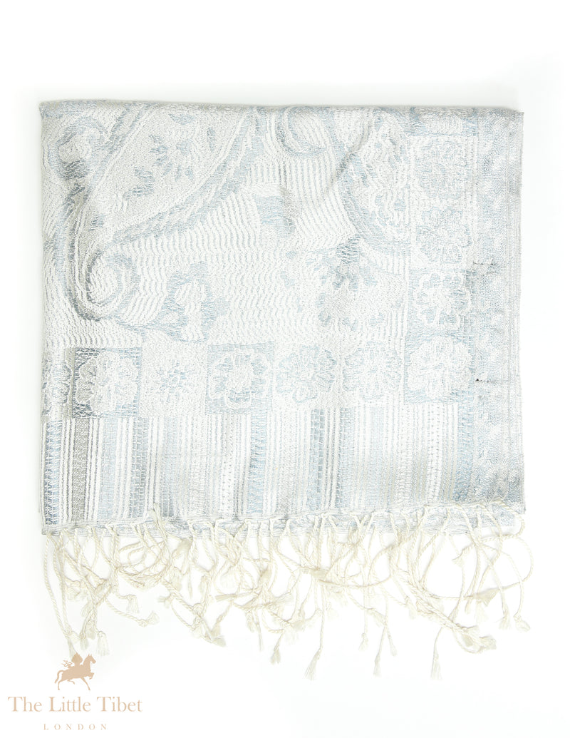 Bianca Silver Silk Pashmina-Silk Scarf-MCM999