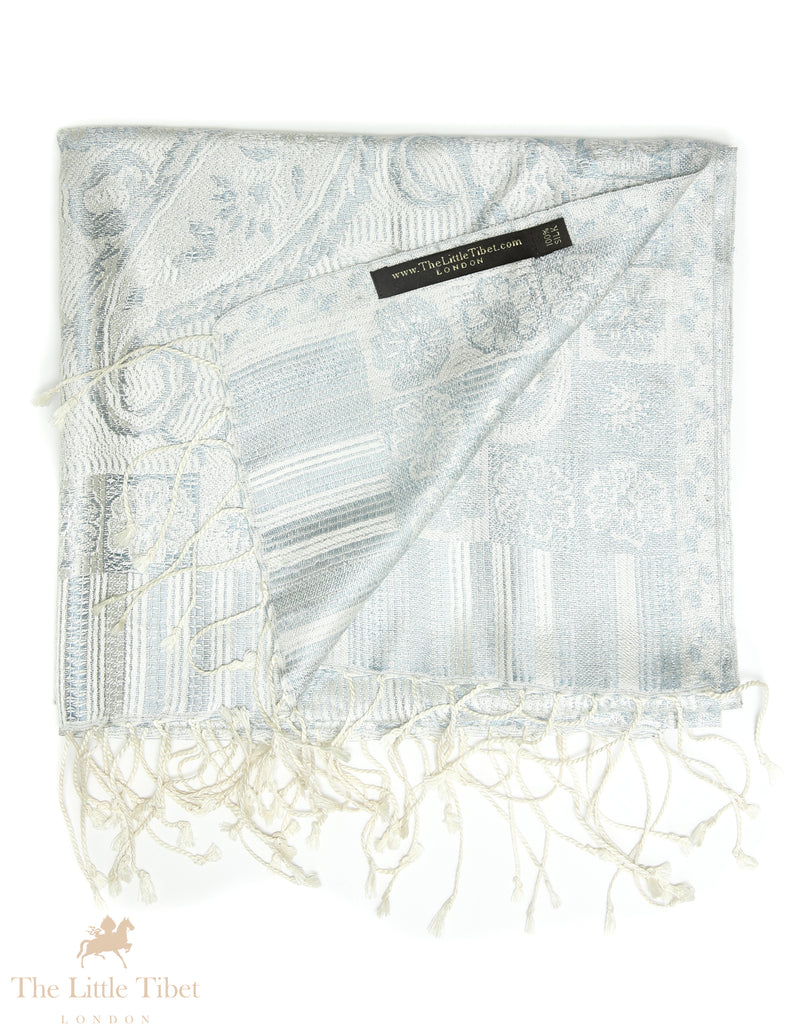 Bianca Silver Silk Pashmina-Silk Scarf-MCM999