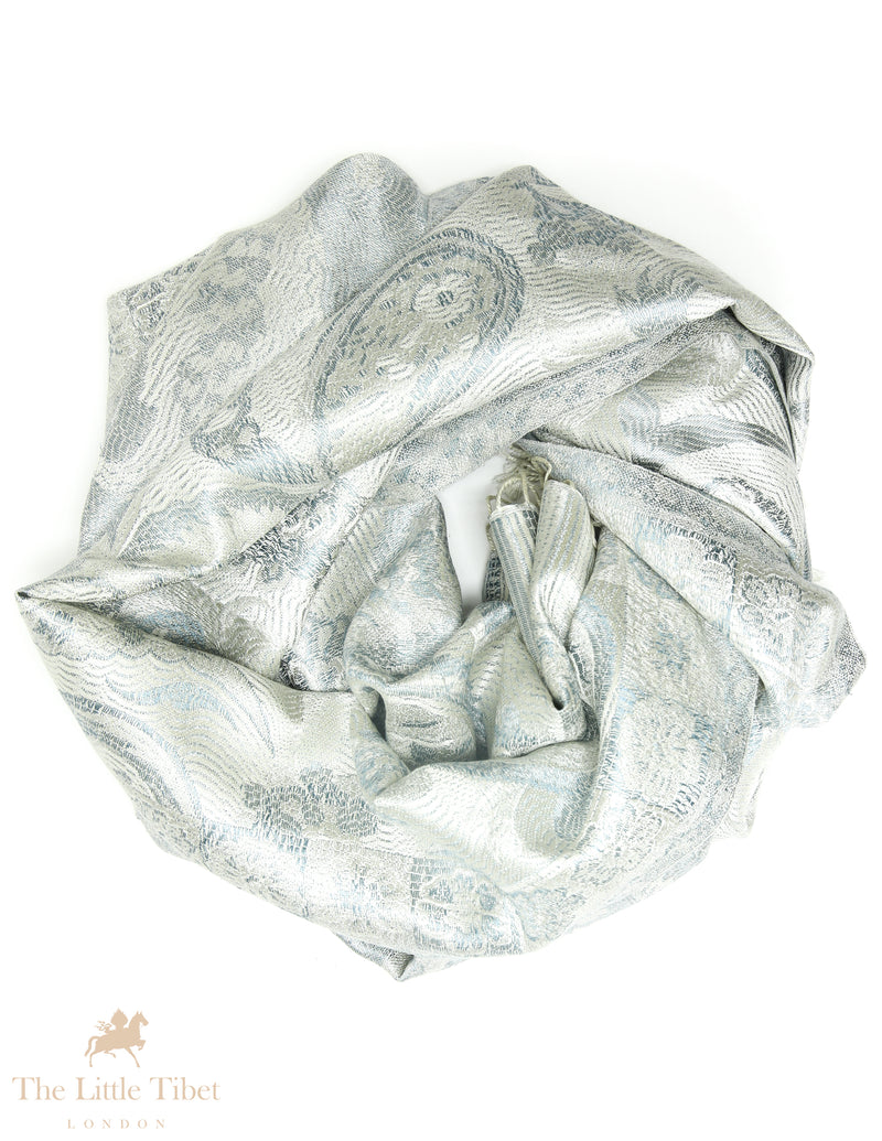 Bianca Silver Silk Pashmina-Silk Scarf-MCM999