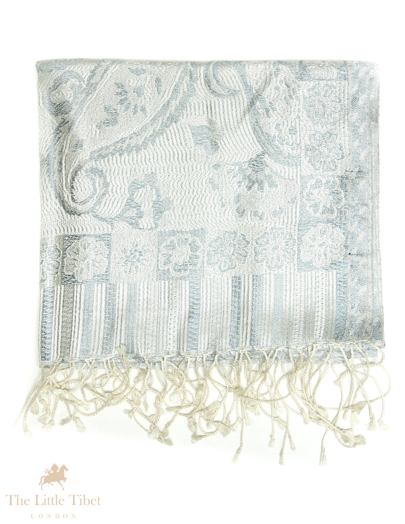 Bianca Silver Silk Pashmina-Silk Scarf-MCM999
