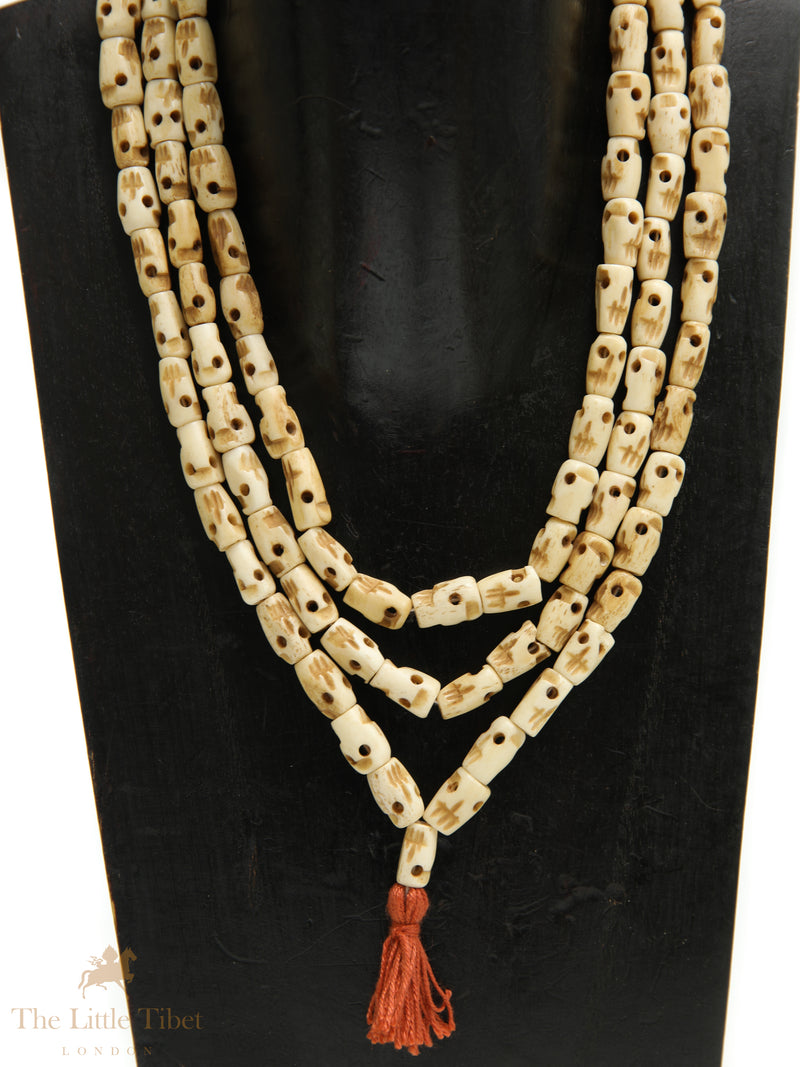 Tibetan Skull Mala | 108 Yak Bone Beads – Long Necklace Mala