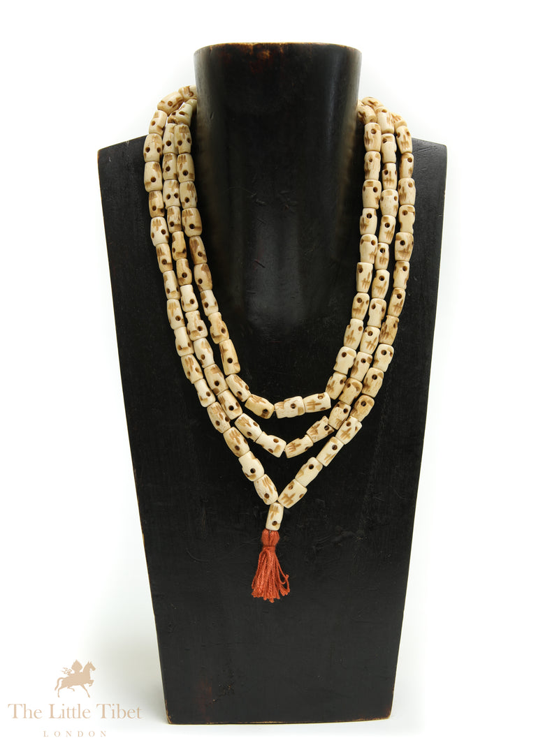 Tibetan Skull Mala | 108 Yak Bone Beads – Long Necklace Mala