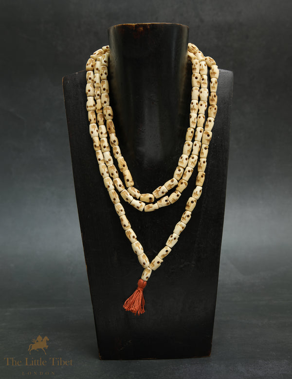 Tibetan Skull Mala | 108 Yak Bone Beads – Long Necklace Mala