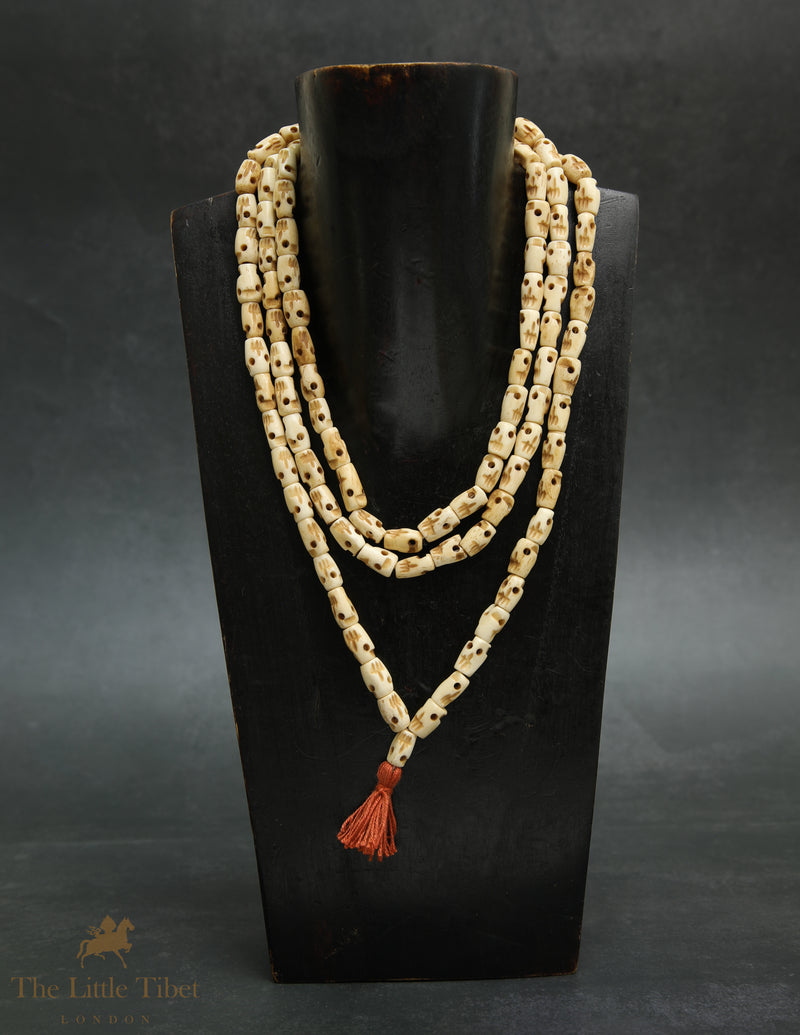 Tibetan Skull Mala | 108 Yak Bone Beads – Long Necklace Mala