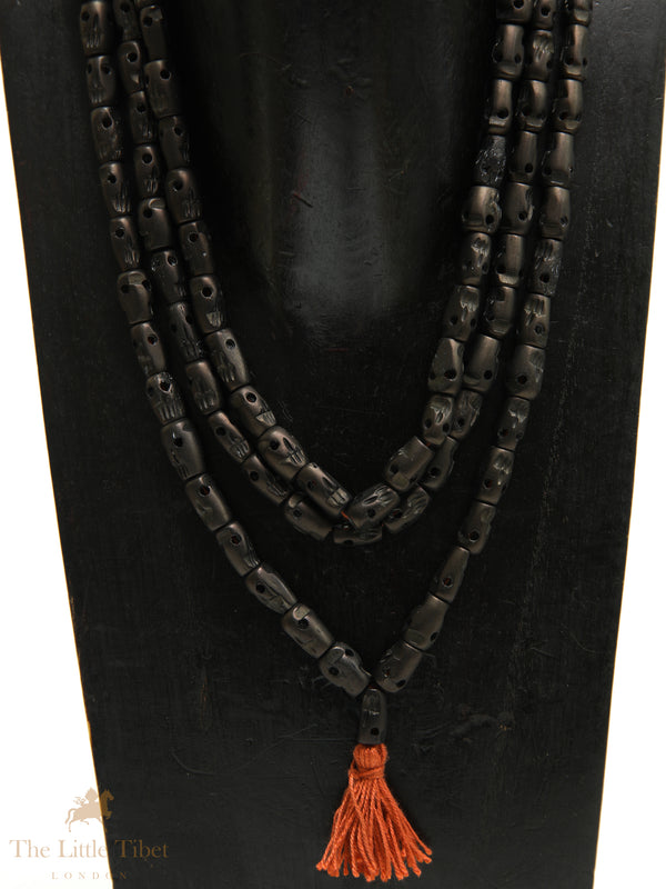 Black Skull Mala | 108 Yak Bone Beads – Long Tibetan Necklace Mala