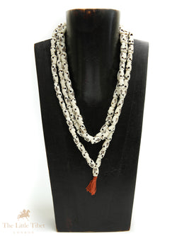 White Skull Mala | 108 Yak Bone Beads – Long Tibetan Necklace Mala