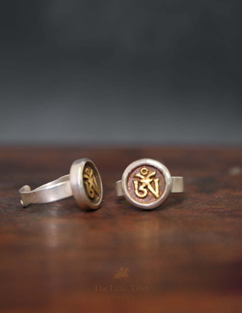Adjustable Tibetan Om Ring – Handcrafted Silver & copper Spiritual Jewellery