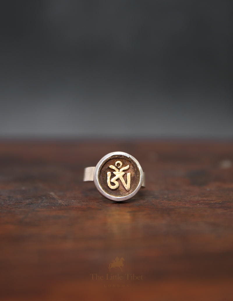 Adjustable Tibetan Om Ring – Handcrafted Silver & copper Spiritual Jewellery
