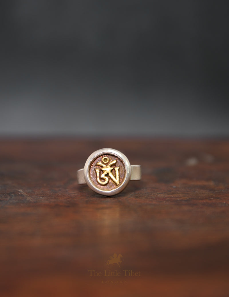 Adjustable Tibetan Om Ring – Handcrafted Silver & copper Spiritual Jewellery