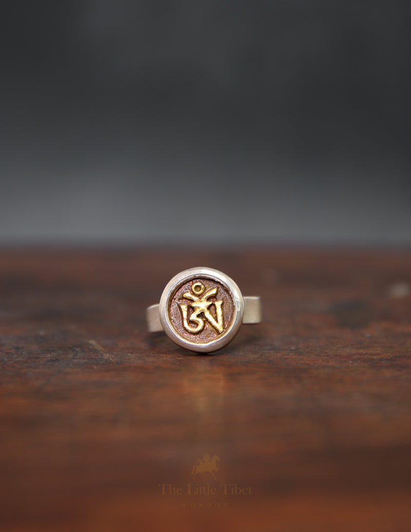 Adjustable Tibetan Om Ring – Handcrafted Silver & copper Spiritual Jewellery
