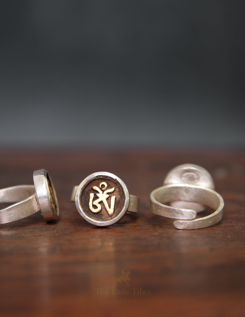 Adjustable Tibetan Om Ring – Handcrafted Silver & copper Spiritual Jewellery