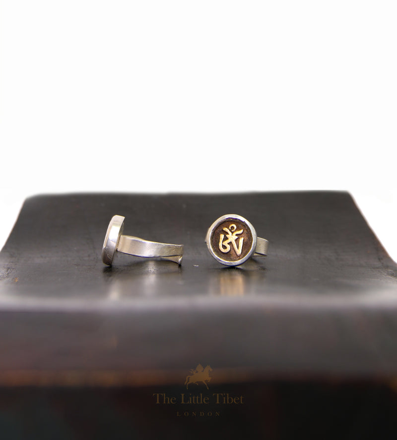 Adjustable Tibetan Om Ring – Handcrafted Silver & copper Spiritual Jewellery
