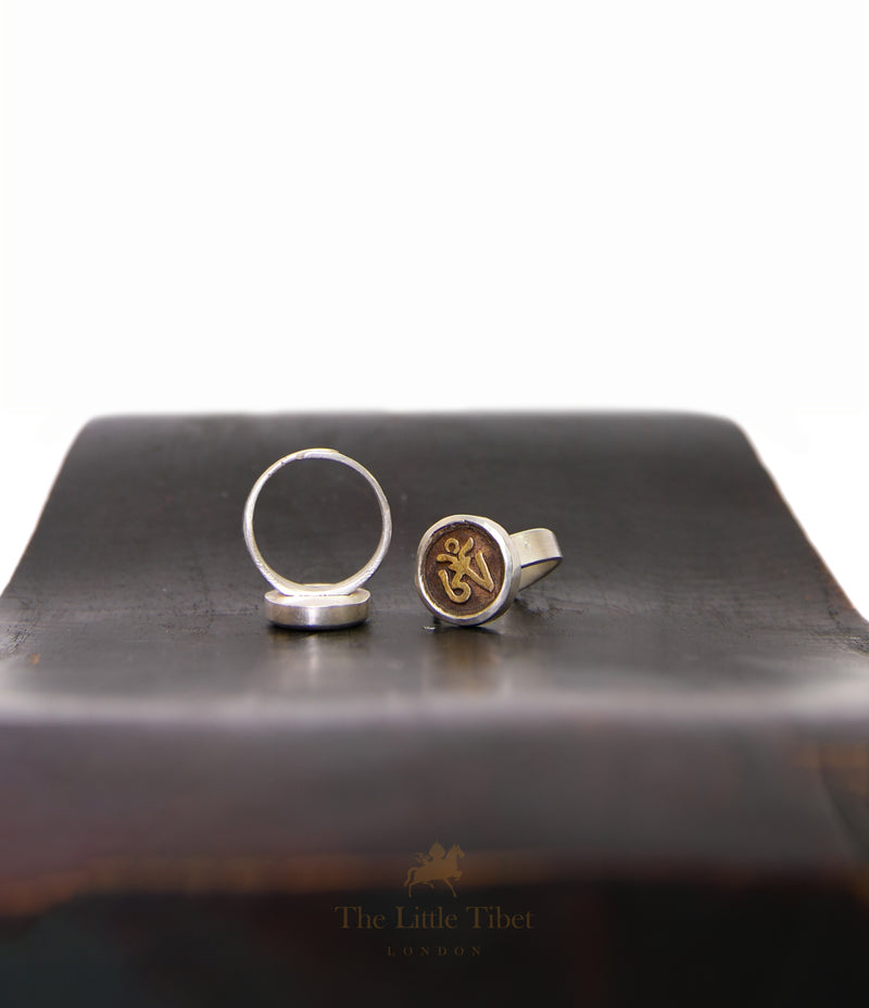 Adjustable Tibetan Om Ring – Handcrafted Silver & copper Spiritual Jewellery