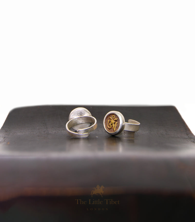 Adjustable Tibetan Om Ring – Handcrafted Silver & copper Spiritual Jewellery