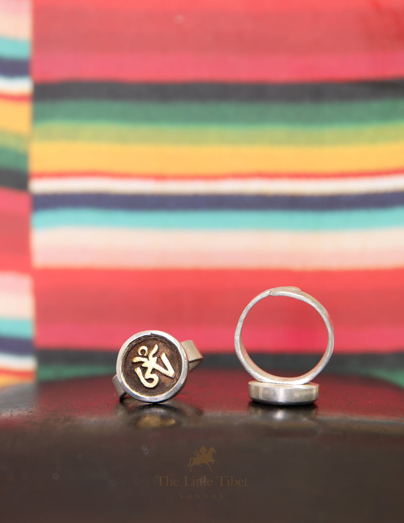 Adjustable Tibetan Om Ring – Handcrafted Silver & copper Spiritual Jewellery