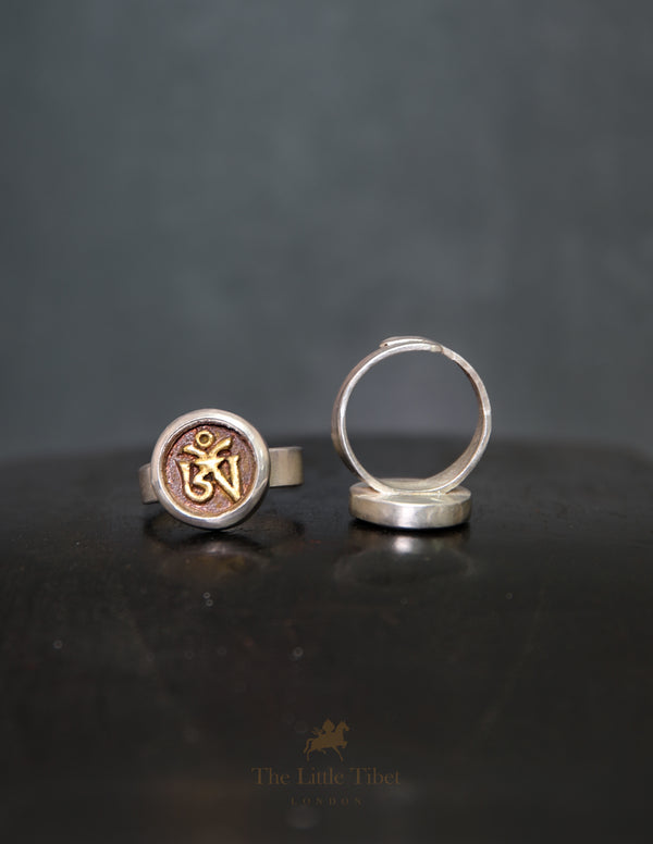 Adjustable Tibetan Om Ring – Handcrafted Silver & copper Spiritual Jewellery