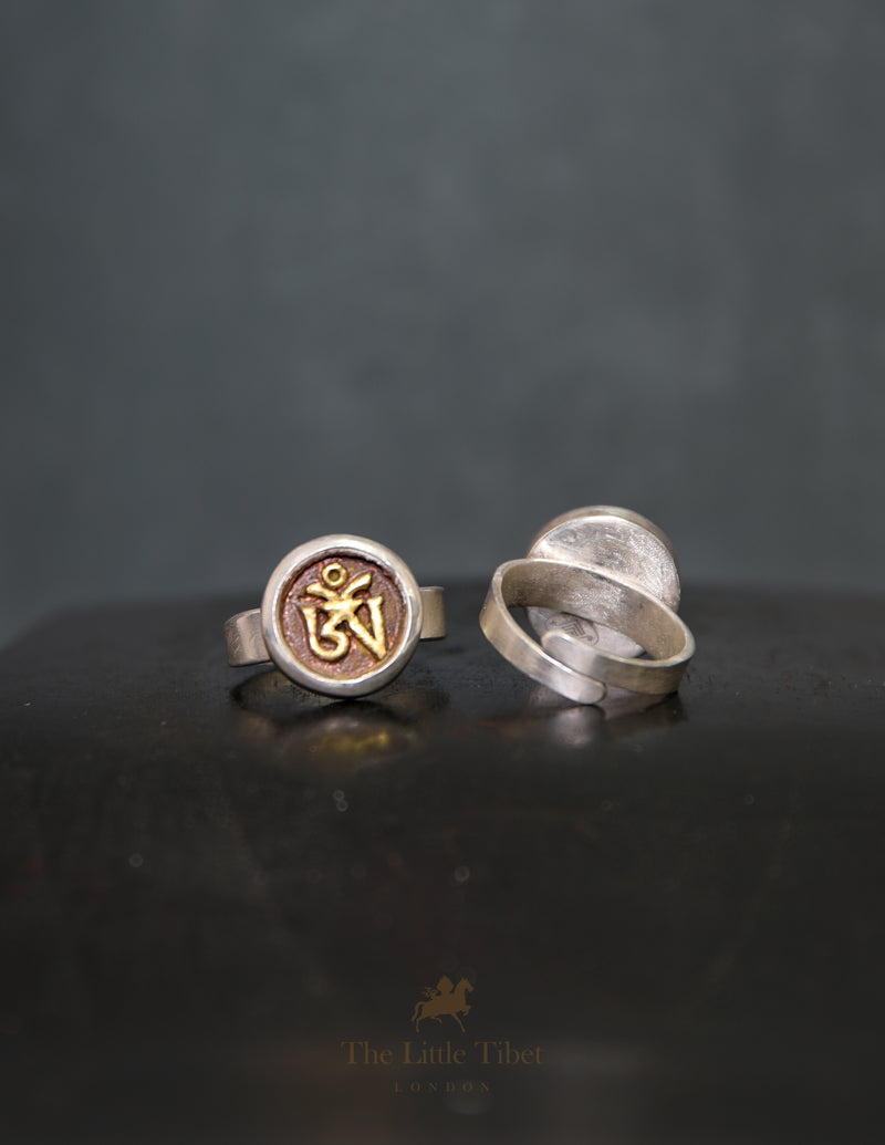 Adjustable Tibetan Om Ring – Handcrafted Silver & copper Spiritual Jewellery