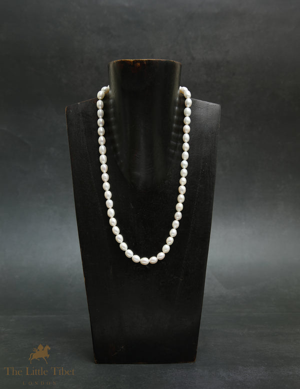 Freshwater Pearl Necklace | Oval-Shaped Natural White Pearls – Timeless Elegance