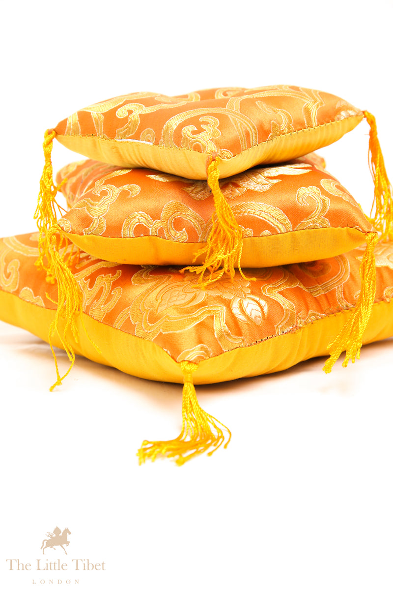 Golden Serenity Singing Bowl Cushion - Puffy Pillow Cushion Golden