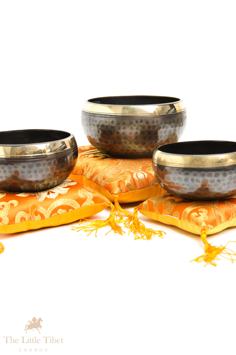 Golden Serenity Singing Bowl Cushion - Puffy Pillow Cushion Golden