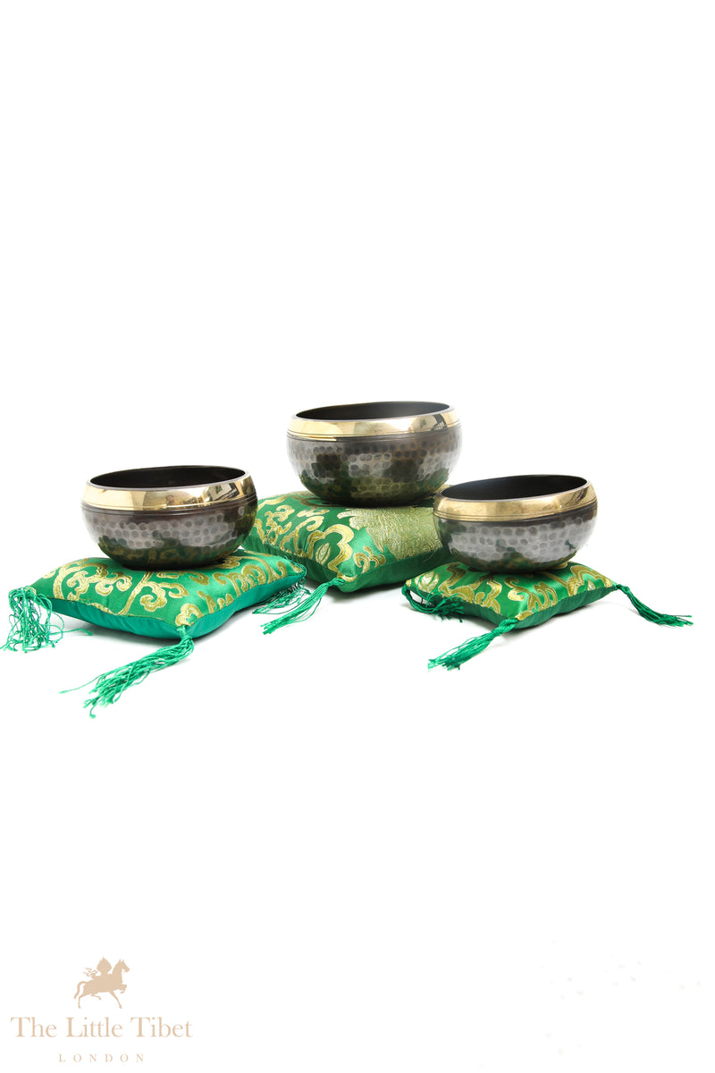 Verdant Harmony Singing Bowl Cushion - Puffy Pillow Cushion Green