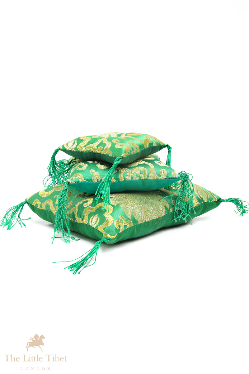Verdant Harmony Singing Bowl Cushion - Puffy Pillow Cushion Green