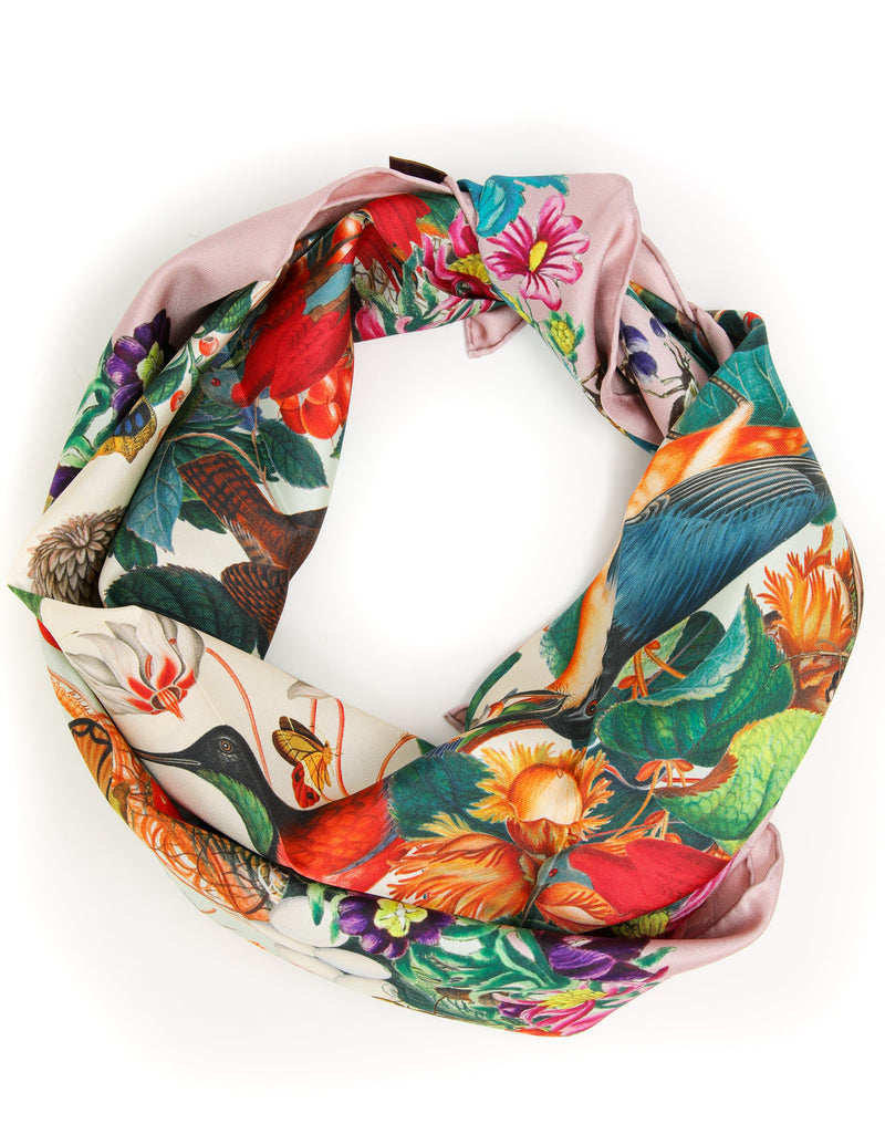 The Garden Square Silk Scarf- Oyster Pink