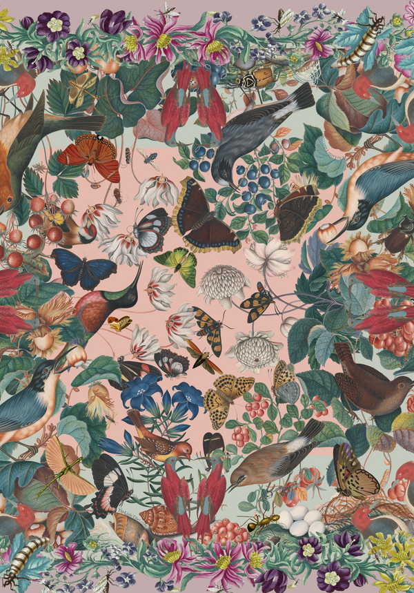 The Garden Square Silk Scarf- Oyster Pink