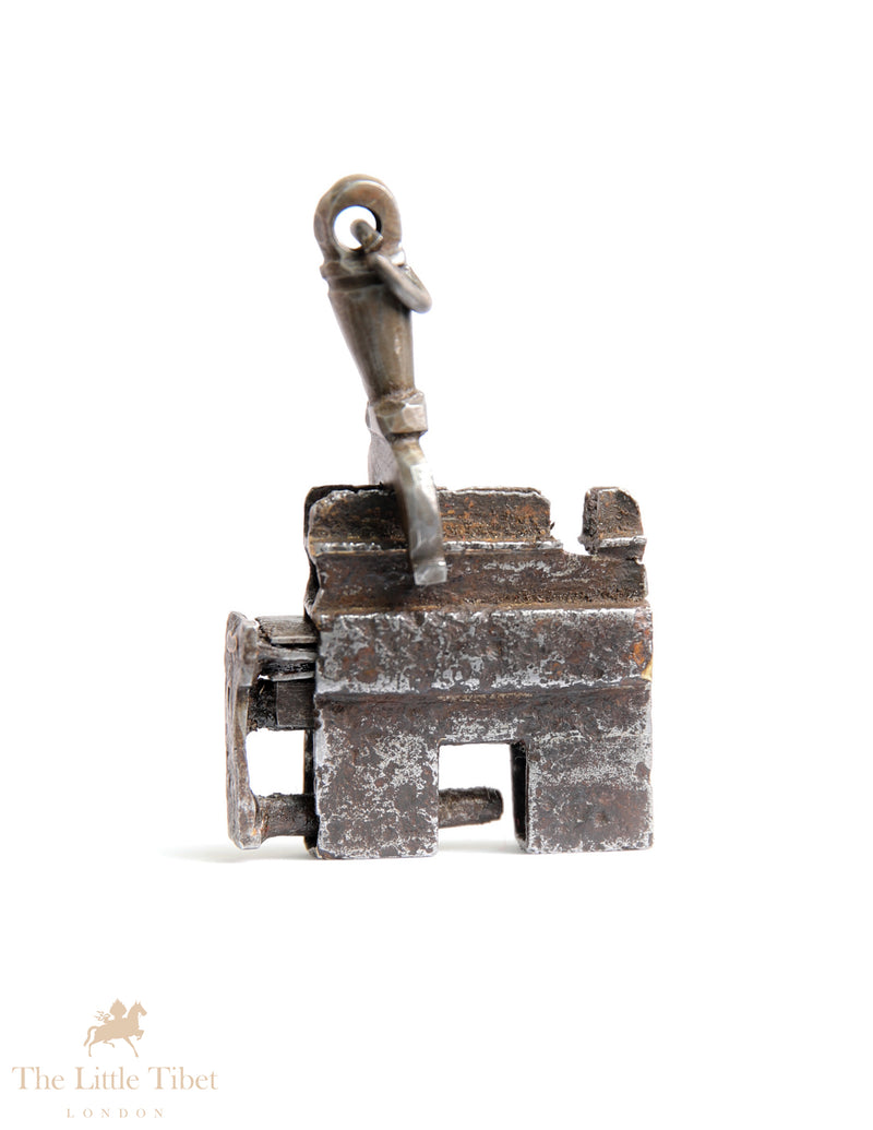 Rare 18th Century Tibetan Padlock &amp; Key - Antique Temple Slide-Key Lock