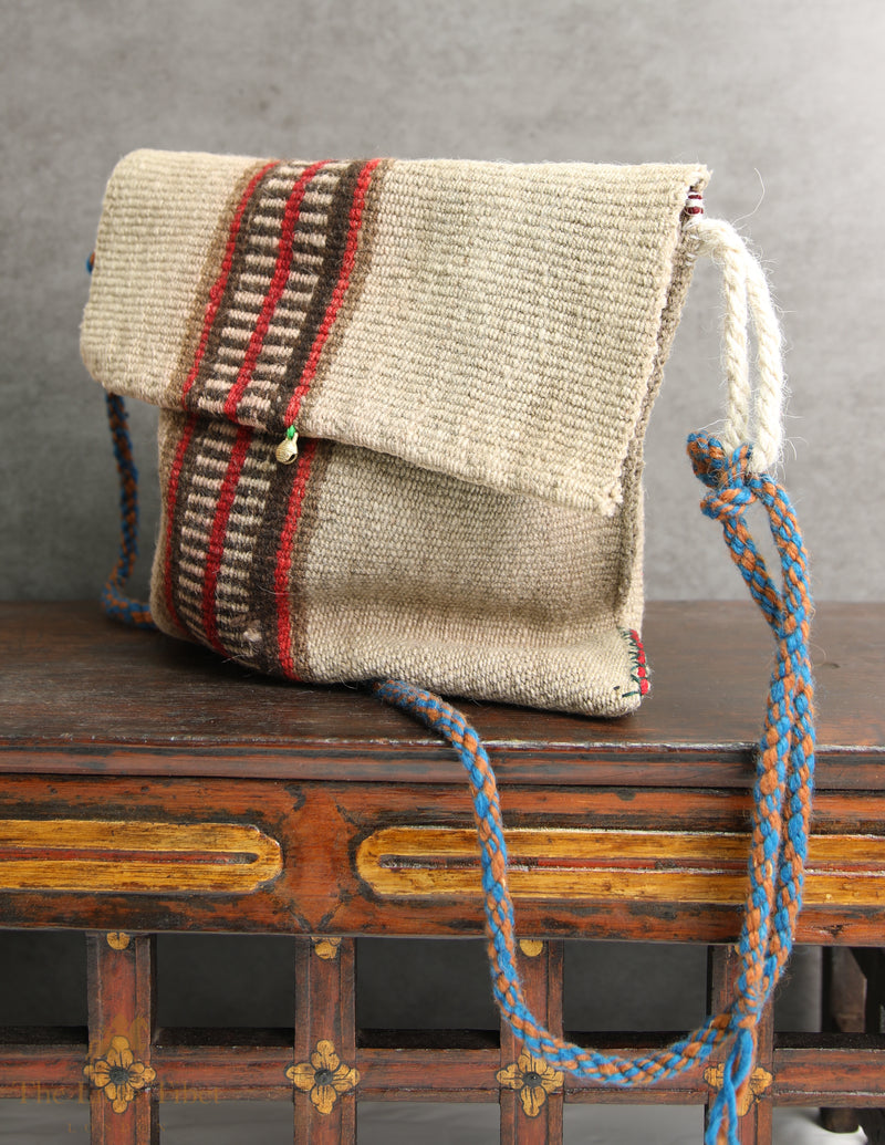 Nomad's Woven Journey: Handcrafted Tibetan Yak Wool Bag with Vintage Copper Bell