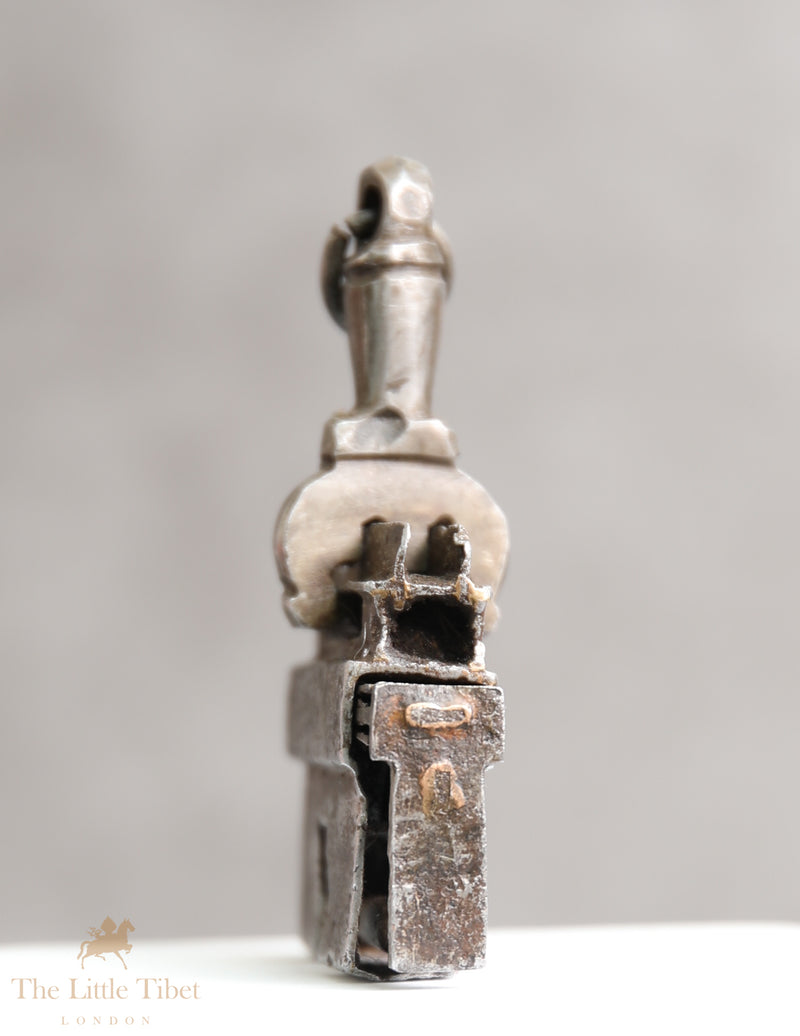 Rare 18th Century Tibetan Padlock &amp; Key - Antique Temple Slide-Key Lock