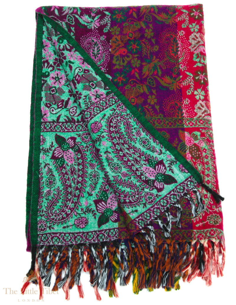 Vibrant Elegance: The Multicolour Burgundy Tibet Shawl