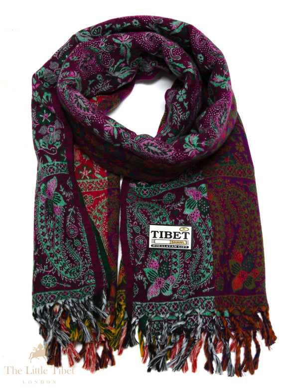 Vibrant Elegance: The Multicolour Burgundy Tibet Shawl