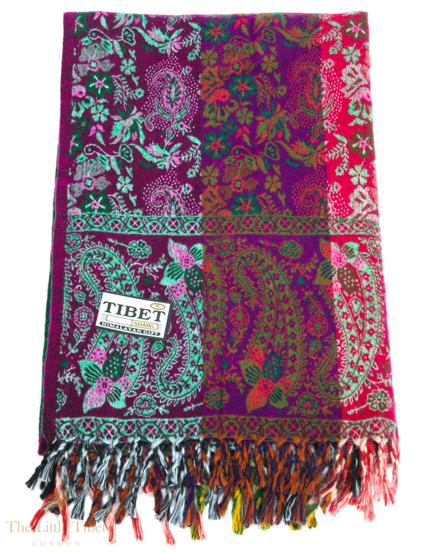 Vibrant Elegance: The Multicolour Burgundy Tibet Shawl