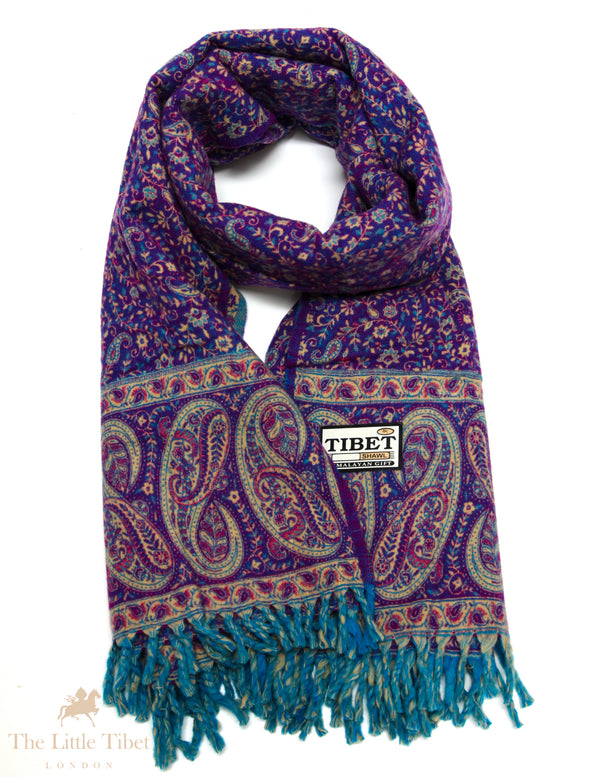 Majestic Radiance: The Royal Blue and Purple Tibet Shawl
